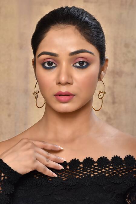 Shop_Nepra By Neha Goel_Gold Plated Loop Detail Half Hoops_Online_at_Aza_Fashions