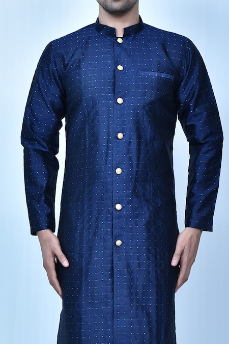 Arihant Rai Sinha Blue Silk, Polyester Embroidery Geometric Thread Kurta Set at Aza Fashions Arihant Rai Sinha_Blue Silk, Polyester Embroidery Geometric Thread Kurta Set _at_Aza_Fashions