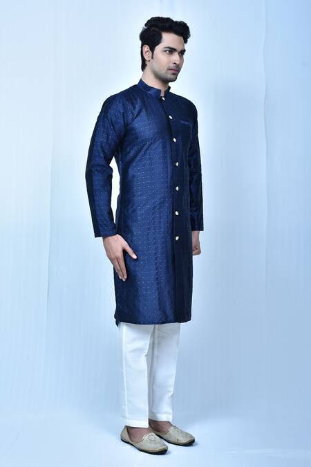 Shop_Arihant Rai Sinha_Blue Silk, Polyester Embroidery Geometric Thread Kurta Set _Online_at_Aza_Fashions