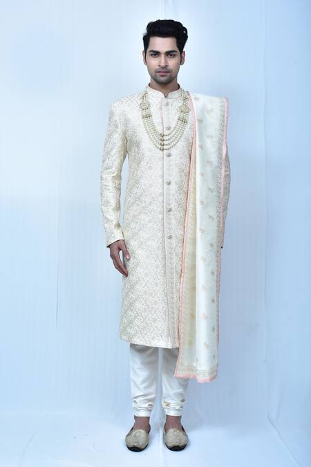 Buy Arihant Rai Sinha Beige Georgette, Silk, Chanderi Embroidery Diamond Mandala Sherwani Set Online at Aza Fashions Buy_Arihant Rai Sinha_Beige Georgette, Silk, Chanderi Embroidery Diamond Mandala Sherwani Set_Online_at_Aza_Fashions