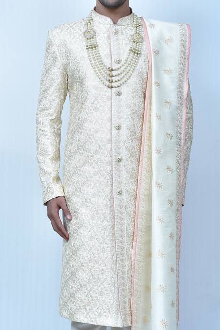 Arihant Rai Sinha Beige Georgette, Silk, Chanderi Embroidery Diamond Mandala Sherwani Set at Aza Fashions Arihant Rai Sinha_Beige Georgette, Silk, Chanderi Embroidery Diamond Mandala Sherwani Set_at_Aza_Fashions