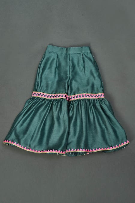 Maaikid_Green Chanderi, Cotton Mirrors Yoke Embroidered Kurta And Sharara Set _at_Aza_Fashions