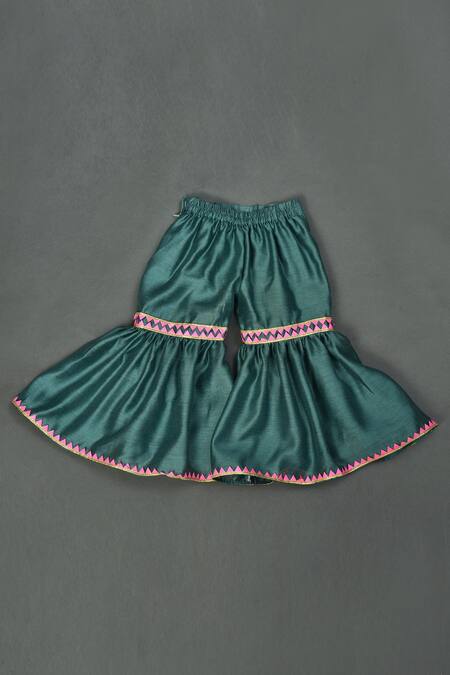 Buy_Maaikid_Green Chanderi, Cotton Mirrors Yoke Embroidered Kurta And Sharara Set 