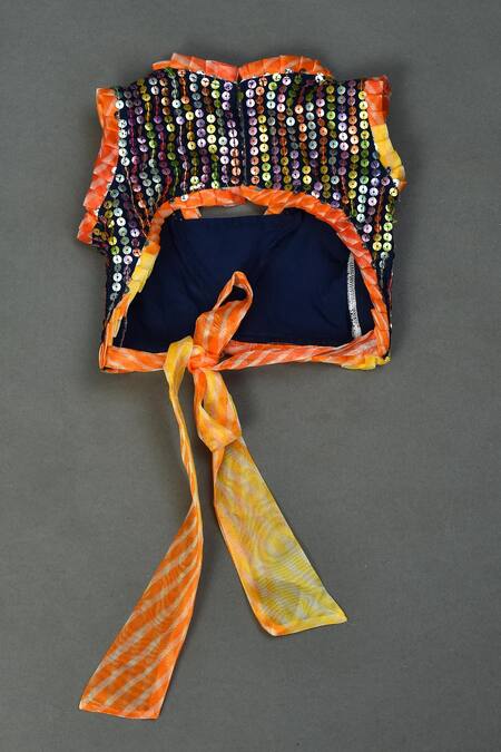 Maaikid_Black Organza Sequins Embroidered Blouse And Lehenga Set _Online_at_Aza_Fashions