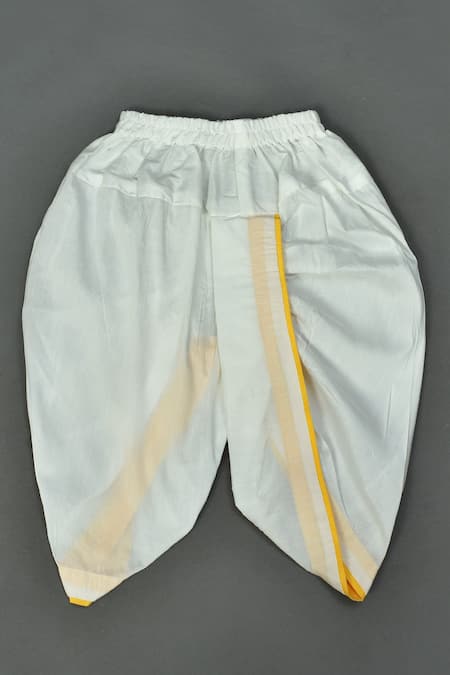 Maaikid_Yellow Cotton, Silk Embroidery Lion Motif Sherwani Set _Online_at_Aza_Fashions