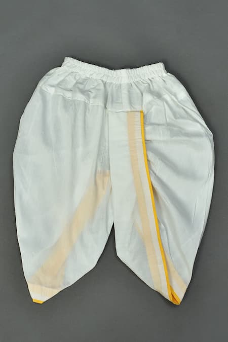 Buy_Maaikid_Yellow Cotton, Silk Embroidery Lion Motif Sherwani Set _Online_at_Aza_Fashions