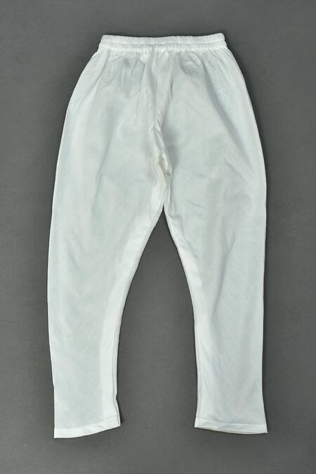 Shop_Maaikid_Aqua Silk, Cotton Embroidery, Zari Zardosi Butti Asymmetrical Sherwani Set _Online_at_Aza_Fashions