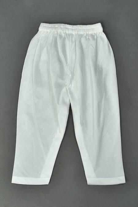 Buy_Maaikid_Yellow Cotton, Silk Embroidery Zardosi Butti Asymmetrical Sherwani Set _Online_at_Aza_Fashions