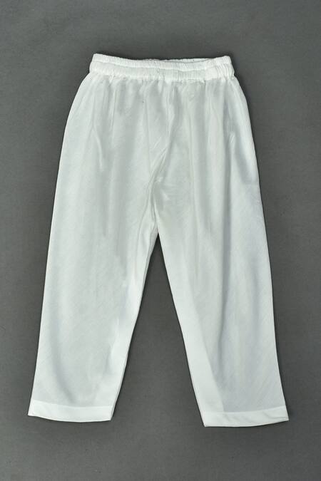 Shop_Maaikid_Yellow Cotton, Silk Embroidery Zardosi Butti Asymmetrical Sherwani Set _Online_at_Aza_Fashions