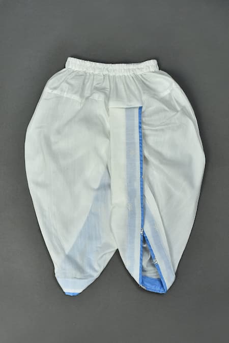 Shop_Maaikid_Blue Cotton, Silk Zari Embroidered Asymmetrical Sherwani Set _Online_at_Aza_Fashions