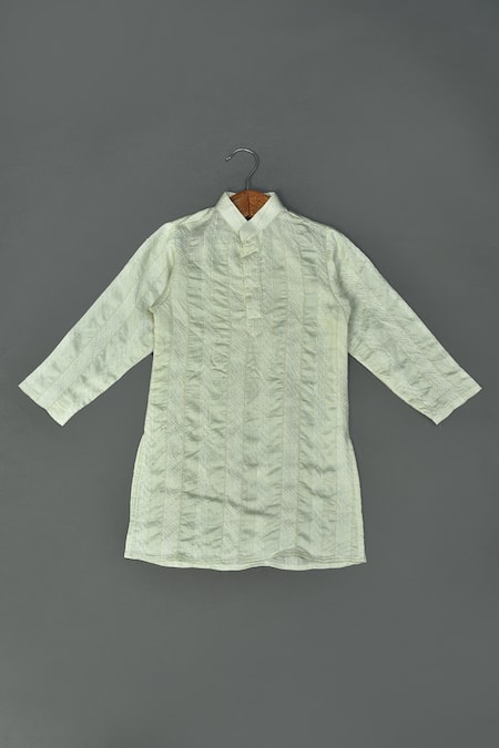 Maaikid_Wine , Satin Embroidery Floral Bundi And Kurta Set _Online_at_Aza_Fashions