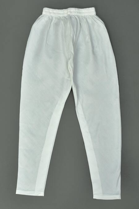 Maaikid_White Chanderi, Cotton, Silk Mandarin Collar Printed Kurta And Pyjama Set _Online_at_Aza_Fashions