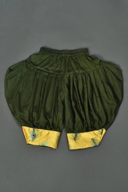 Maaikid_Yellow Cotton, Silk Sequins Printed Kurta And Bottle Green Afghani Pant Set _at_Aza_Fashions