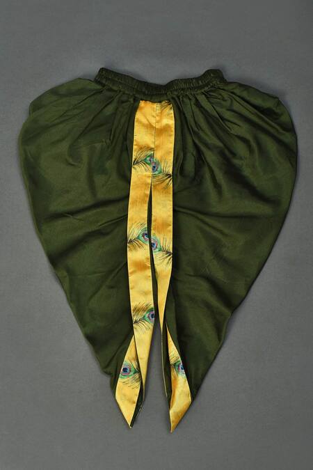 Buy_Maaikid_Yellow , Satin Sequins, Printed Kurta And Bottle Green Dhoti Set _Online_at_Aza_Fashions