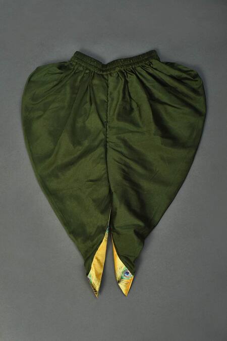 Shop_Maaikid_Yellow , Satin Sequins, Printed Kurta And Bottle Green Dhoti Set _Online_at_Aza_Fashions