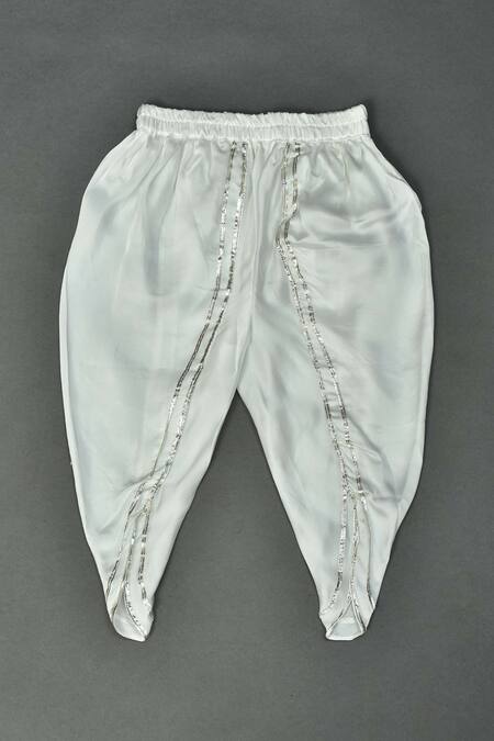 Buy_Maaikid_Yellow , Satin, Silk Pearls Embroidered Peplum Top And Dhoti Pant Set _Online_at_Aza_Fashions