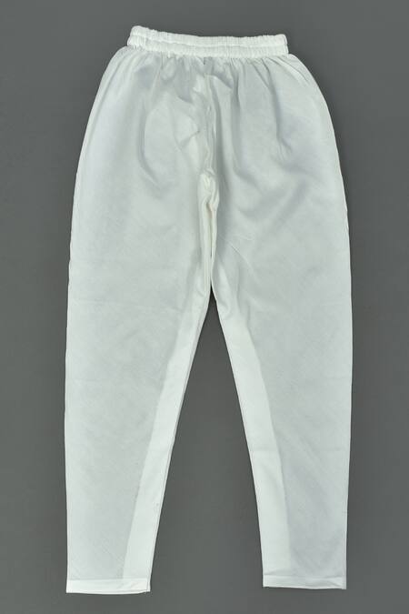 Shop_Maaikid_White Chanderi, Cotton, Silk Mandarin Collar Printed Kurta And Pyjama Set _Online_at_Aza_Fashions