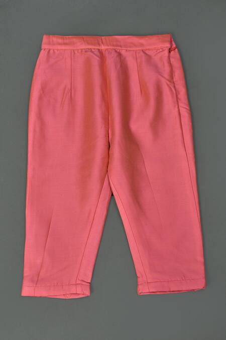 Shop_Maaikid_Beige Cotton, Silk Flamingo Print Top And Pant Set _Online_at_Aza_Fashions