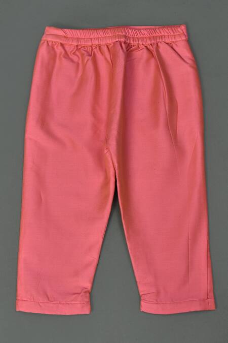 Maaikid_Beige Cotton, Silk Flamingo Print Top And Pant Set _at_Aza_Fashions