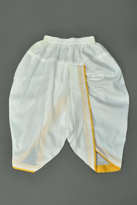 Shop_Maaikid_Yellow , Silk, Satin Zari, Embroidery Feather Motif Sherwani Set _Online_at_Aza_Fashions