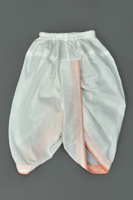 Shop_Maaikid_Peach , Silk, Satin Zari Horse Motif Embroidered Sherwani Set _Online_at_Aza_Fashions