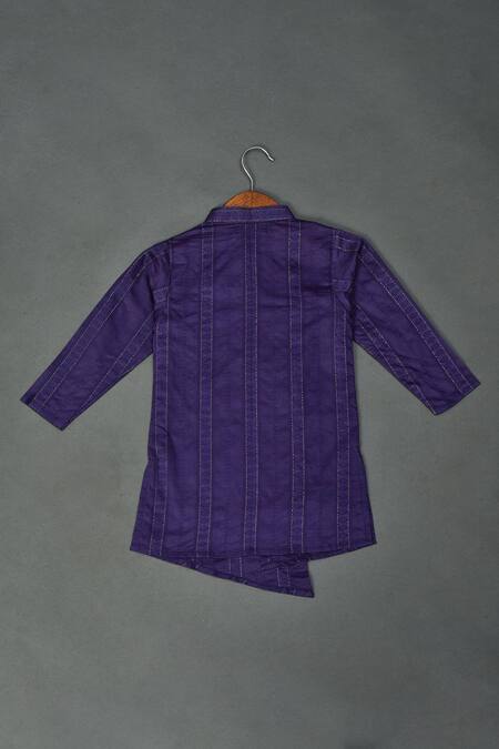 Buy_Maaikid_Purple , Satin Zari Woven Kurta And Pyjama Set _Online_at_Aza_Fashions