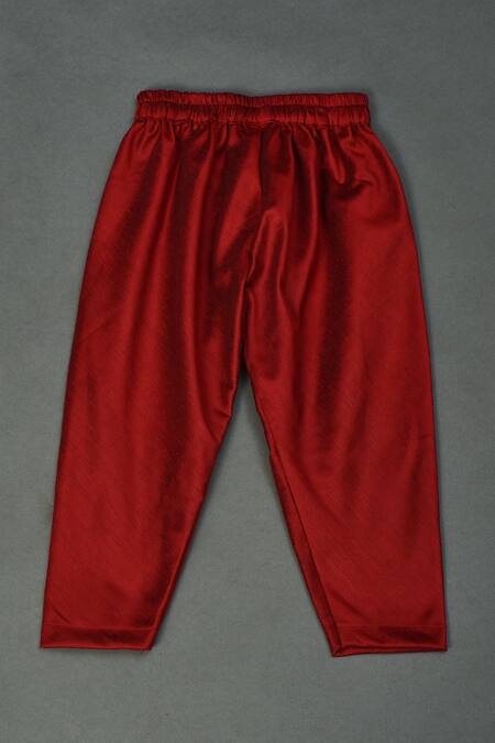 Buy_Maaikid_Red Modal, Cotton, Silk Ajrakh Print Kurta And Pyjama Set _Online_at_Aza_Fashions