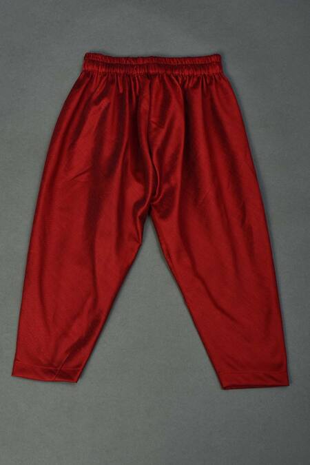 Shop_Maaikid_Red Modal, Cotton, Silk Ajrakh Print Kurta And Pyjama Set _Online_at_Aza_Fashions