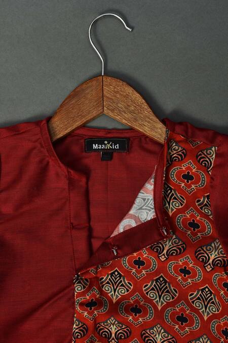 Buy_Maaikid_Red Modal, Cotton, Silk Ajrakh Print Kurta And Pyjama Set 