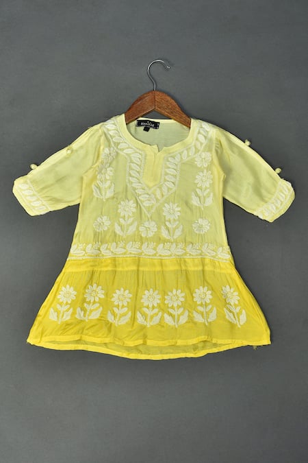 Buy_Maaikid_Yellow Muslin Embroidery A-line Kurta And Sharara Set _Online_at_Aza_Fashions