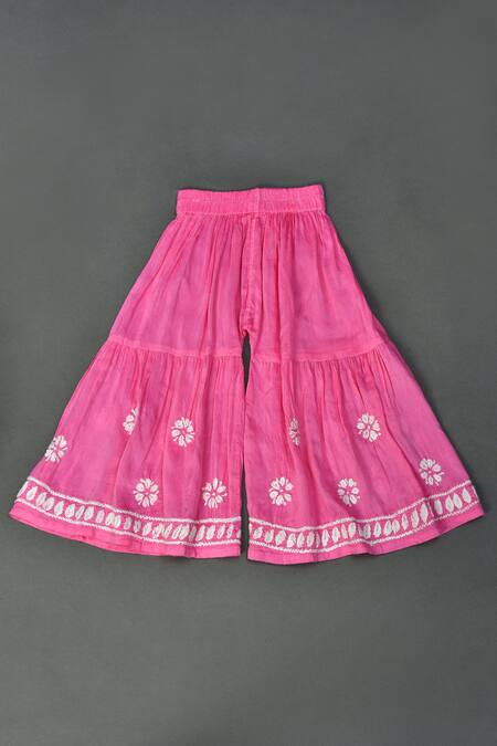 Buy_Maaikid_Pink Muslin Embroidery Ombre A-line Kurta And Sharara Set _Online_at_Aza_Fashions