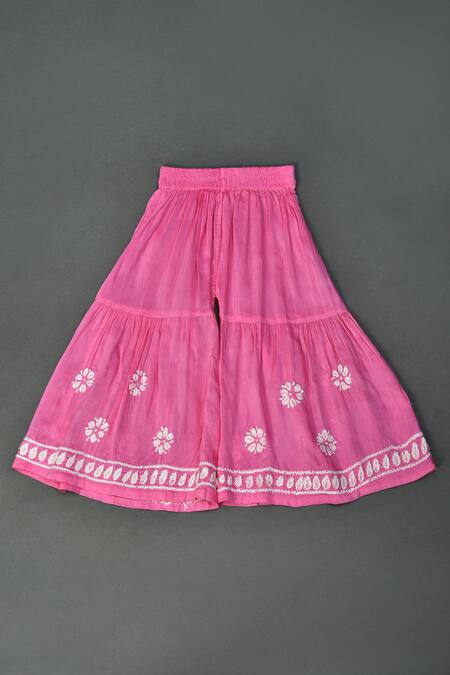 Shop_Maaikid_Pink Muslin Embroidery Ombre A-line Kurta And Sharara Set _Online_at_Aza_Fashions