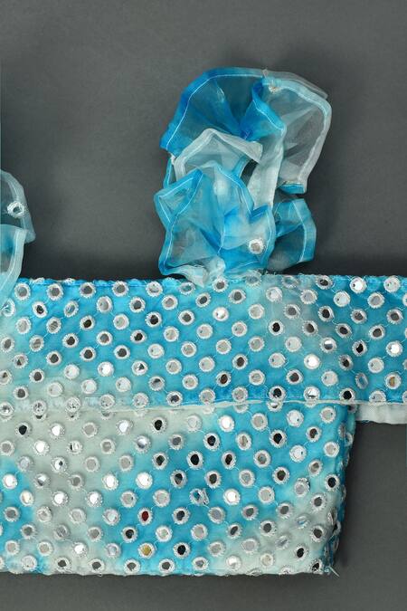 Maaikid_Blue Organza, Linen Mirrors Printed Top And Lehenga Set _Online_at_Aza_Fashions