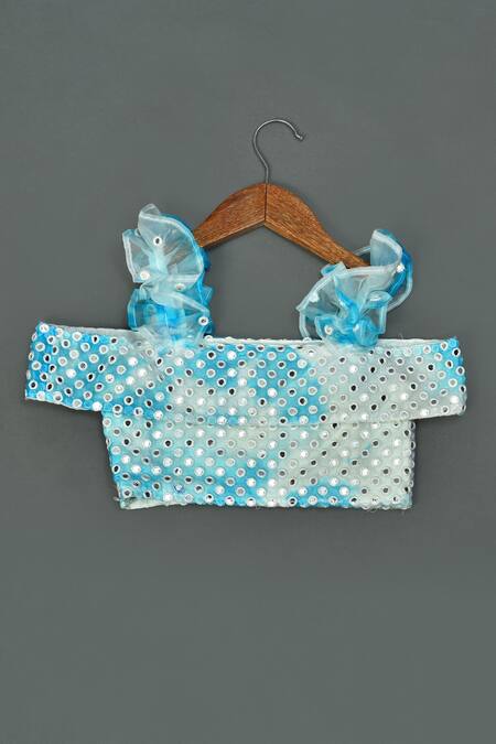 Buy_Maaikid_Blue Organza, Linen Mirrors Printed Top And Lehenga Set _Online_at_Aza_Fashions