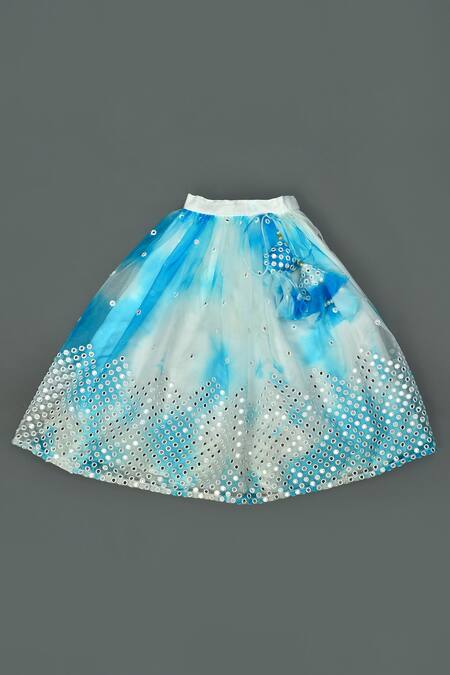 Shop_Maaikid_Blue Organza, Linen Mirrors Printed Top And Lehenga Set _Online_at_Aza_Fashions