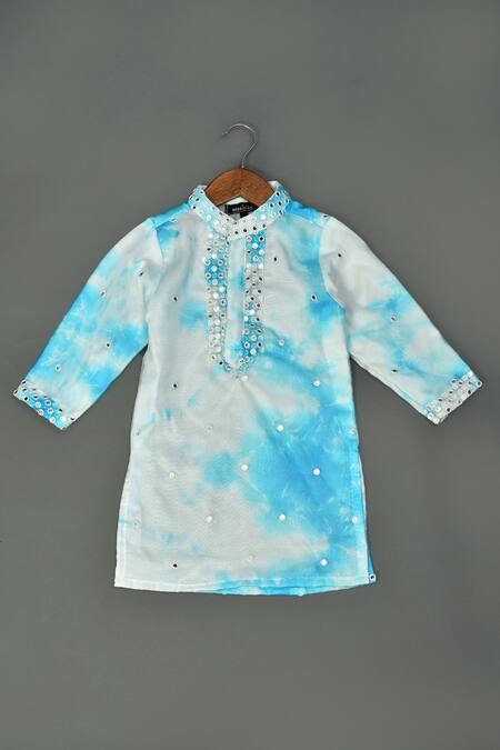 Buy_Maaikid_Blue Organza, Cotton, Silk Mirrors Printed Kurta And Pyjama Set _Online_at_Aza_Fashions