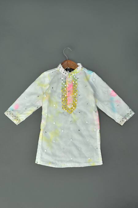 Buy_Maaikid_Organza, Cotton Satin, Cotton, Silk Mirrors Embroidered Kurta And Pyjama Set _Online_at_Aza_Fashions