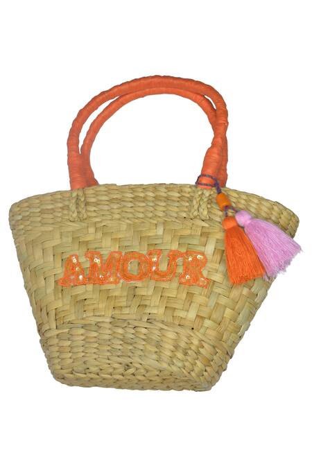Buy_Ginn And Tonik_Beige Beads And Sequin Amour Basket Woven Beach Bag_Online_at_Aza_Fashions