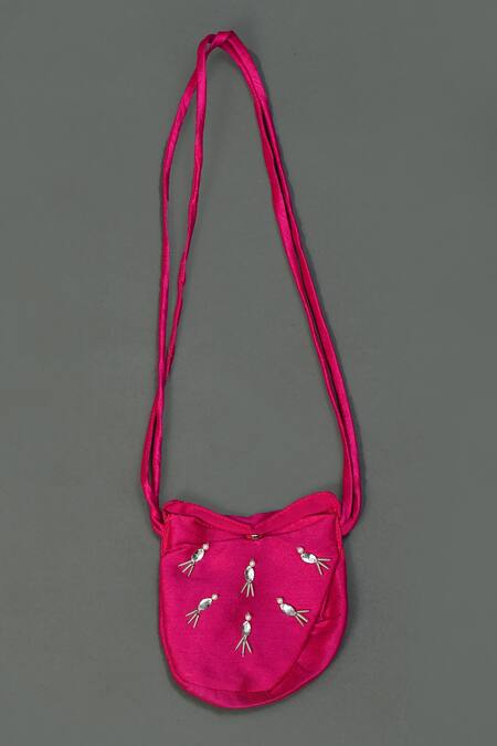 Buy_Maaikid_Fuchsia Silk, Organza Embroidery, Mirrors Lehenga Set With Sling Bag _Online_at_Aza_Fashions