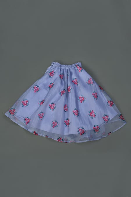 Maaikid_Fuchsia Silk, Organza Embroidery, Mirrors Lehenga Set With Sling Bag _at_Aza_Fashions