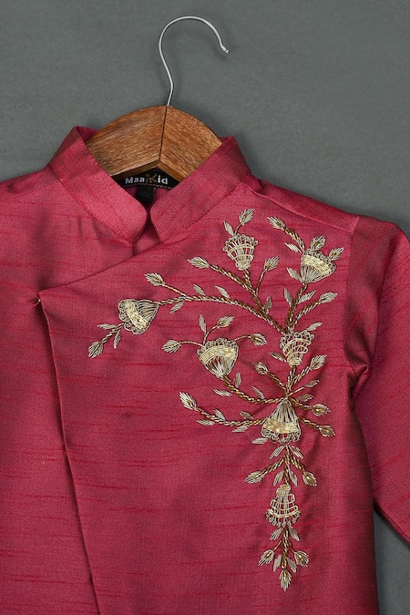 Buy_Maaikid_Pink Cotton, Silk Embroidery Sherwani Set _Online_at_Aza_Fashions