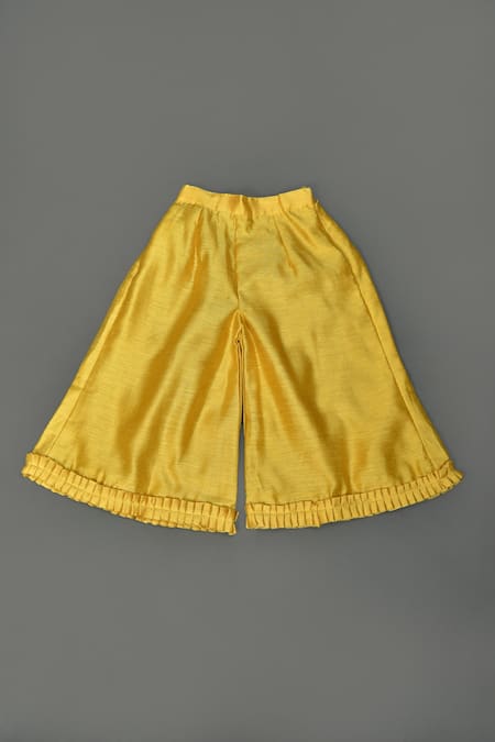 Buy_Maaikid_Yellow Chanderi, Net Sequins Sleeveless Top And Palazzo Set _Online_at_Aza_Fashions