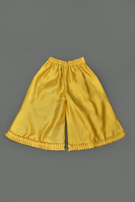 Shop_Maaikid_Yellow Chanderi, Net Sequins Sleeveless Top And Palazzo Set _Online_at_Aza_Fashions