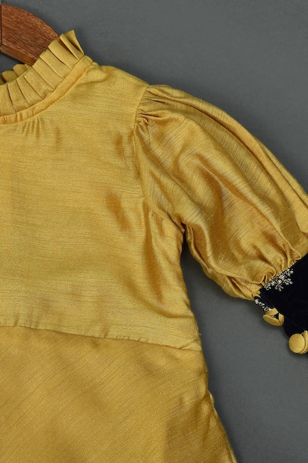 Buy_Maaikid_Blue Chanderi, Velvet Gota Patti, Embroidery High-low Midi Dress With Jacket _Online_at_Aza_Fashions