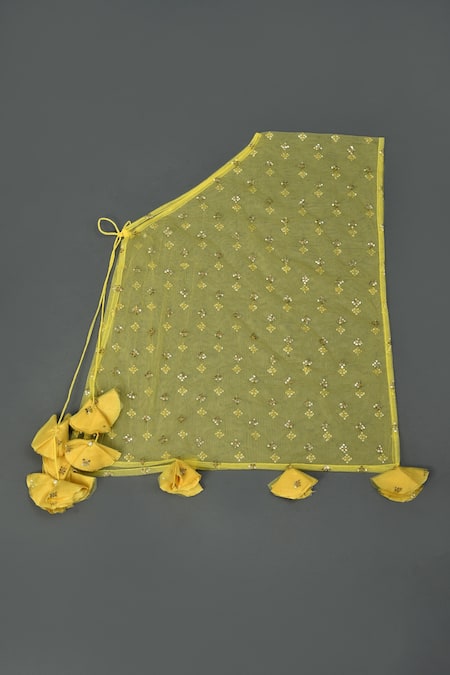 Maaikid_Yellow Chanderi, Net Sequins Sleeveless Top And Palazzo Set _at_Aza_Fashions