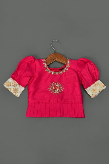 Maaikid_Cream Lining  Butter Crepe, Top  Art Silk, Lehenga  Puff Sleeved And Set _Online_at_Aza_Fashions