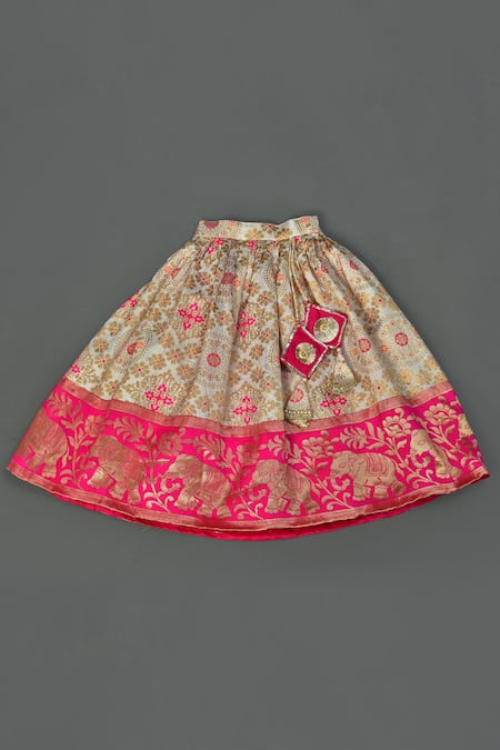 Buy_Maaikid_Cream Lining  Butter Crepe, Top  Art Silk, Lehenga  Puff Sleeved And Set _Online_at_Aza_Fashions