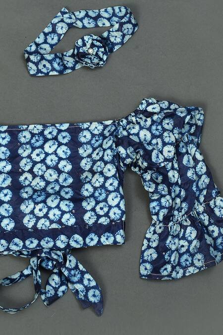 Maaikid Blue Silk, Linen Shibori Print Top Palazzo Set Online at Aza Fashions Maaikid_Blue Silk, Linen Shibori Print Top Palazzo Set _Online_at_Aza_Fashions