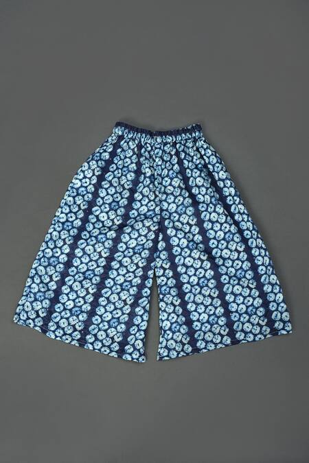 Shop_Maaikid_Blue Silk, Linen Shibori Print Top Palazzo Set _Online_at_Aza_Fashions