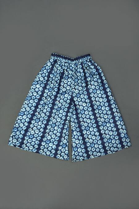 Maaikid_Blue Silk, Linen Shibori Print Top Palazzo Set _at_Aza_Fashions